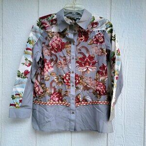 soft surroundings floral print sequined button down blouse size petite xs